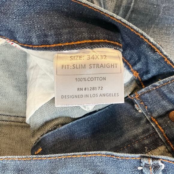 Ring of Fire Men Slim Straight Jeans size 34 x 32 Blue Mid Rise Frayed - Picture 9 of 11